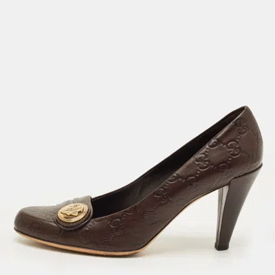Pre-owned Gucci Ssima Leather Pumps In Brown