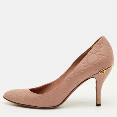 Pre-owned Gucci Ssima Leather Round Toe Pumps In Pink