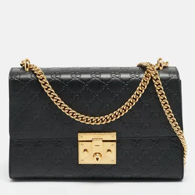 Pre-owned Gucci Ssima Leather Shoulder Bag In Black