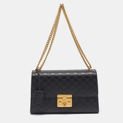 Pre-owned Gucci Ssima Leather Shoulder Bag In Black