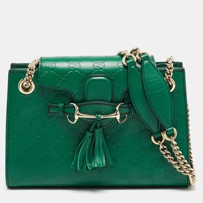 Pre-owned Gucci Ssima Leather Shoulder Bag In Green