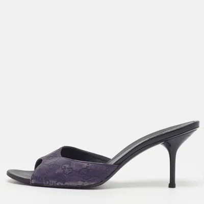 Pre-owned Gucci Ssima Leather Slide Sandals In Purple
