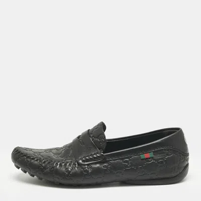 Pre-owned Gucci Ssima Leather Slip On Loafers Size 40.5 In Black