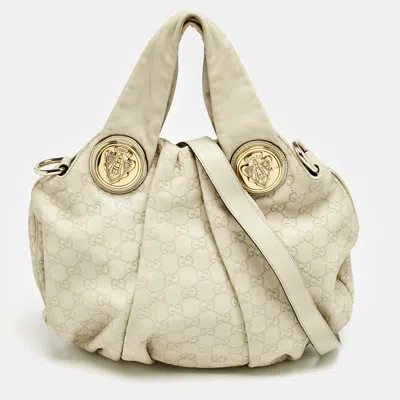Pre-owned Gucci Ssima Leather Small Hysteria Hobo In White