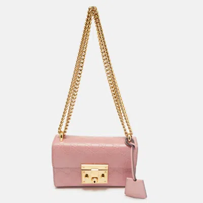 Pre-owned Gucci Ssima Leather Small Padlock Shoulder Bag In Pink