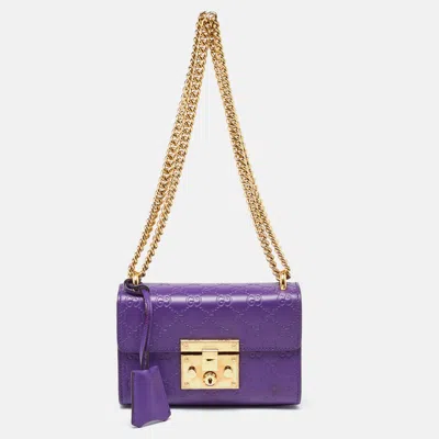 Pre-owned Gucci Ssima Leather Small Padlock Shoulder Bag In Purple