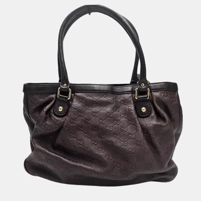 Pre-owned Gucci Ssima Leather Tote In Brown