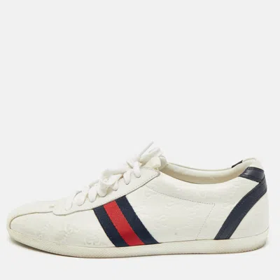 Pre-owned Gucci Ssima Leather Web Detail Lace Up Low Top Sneakers Size 40 In White