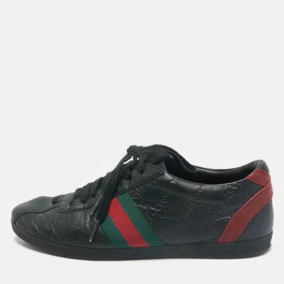Pre-owned Gucci Ssima Leather Web Detail Lace Up Sneakers Size 36