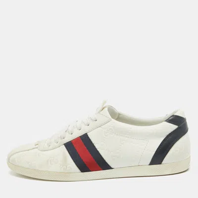 Pre-owned Gucci Ssima Leather Web Low Top Sneakers Size 38 In White