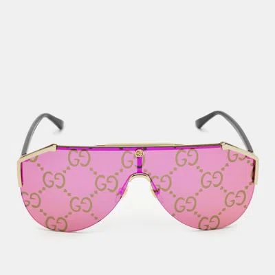 Pre-owned Gucci Ssima Mirrored Gg0584s Mask Sunglasses In Pink
