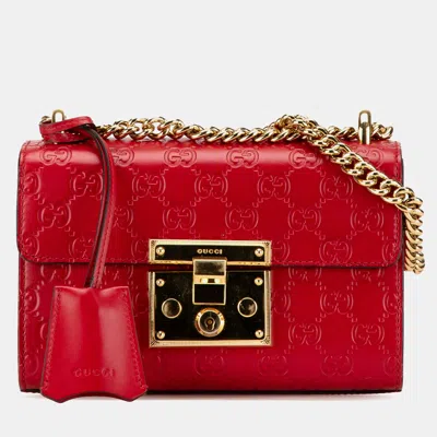 Pre-owned Gucci Ssima Padlock Crossbody In Red