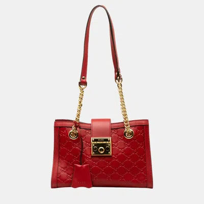 Pre-owned Gucci Ssima Padlock Shoulder Bag In Red