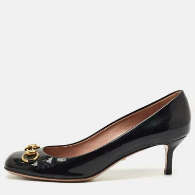 Pre-owned Gucci Ssima Patent Horsebit Hollywood Pumps Size 39 In Black