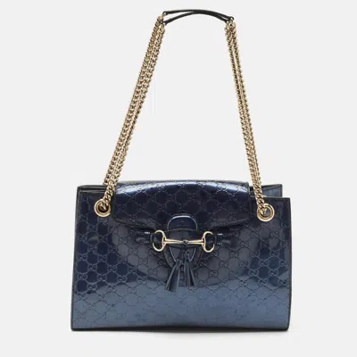 Pre-owned Gucci Ssima Patent Leather Large Emily Chain Shoulder Bag