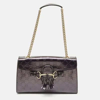 Pre-owned Gucci Ssima Patent Leather Medium Emily Chain Shoulder Bag In Purple