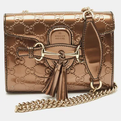 Pre-owned Gucci Ssima Patent Leather Mini Emily Chain Shoulder Bag In Silver