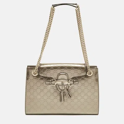 Pre-owned Gucci Ssima Patent Leather Shoulder Bag In Silver