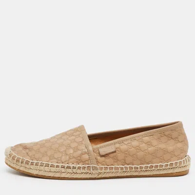 Pre-owned Gucci Ssima Size 36 Beige Leather Espadrille Flats