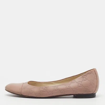 Pre-owned Gucci Ssima Size 38 Beige Leather Ballet Flats