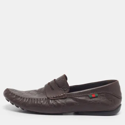 Pre-owned Gucci Ssima Size 43 Dark Brown Leather Slip On Penny Loafers