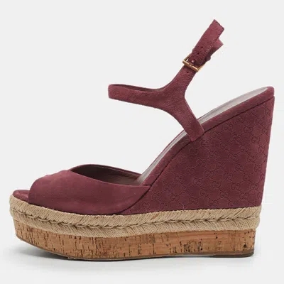 Pre-owned Gucci Ssima Suede Cork Wedge Sandals Size 39.5