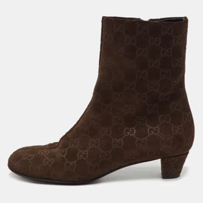 Pre-owned Gucci Ssima Suede Mid Calf Boots Size 39 In Brown