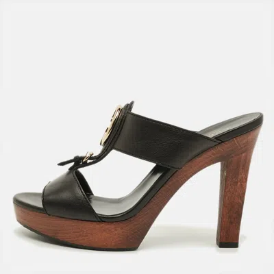 Pre-owned Gucci Ssima Wooden Mules In Black