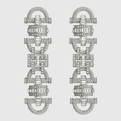 Gucci Staffa Crystal Earrings In Silver
