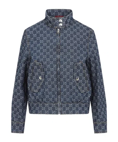 GUCCI GUCCI MONOGRAMMED ZIP-UP DENIM JACKET