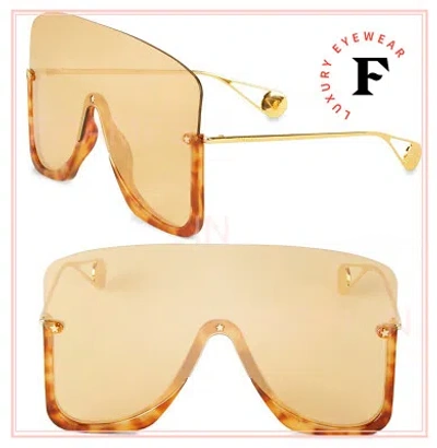 Pre-owned Gucci Star 0540 Blonde Havana Stud Mask Rimless Runway Sunglasses Gg0540s 003 In Brown
