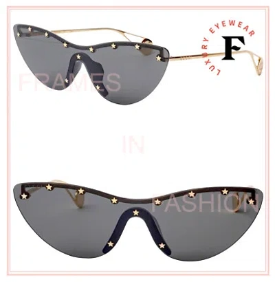 Pre-owned Gucci Star 0666 Black Gold Cat Eye Mask Rimless Runway Sunglasses Gg0666s 001 In Gray