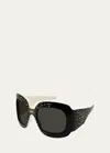 Gucci Star Crystal Acetate Wrap Butterfly Sunglasses In Shiny Black