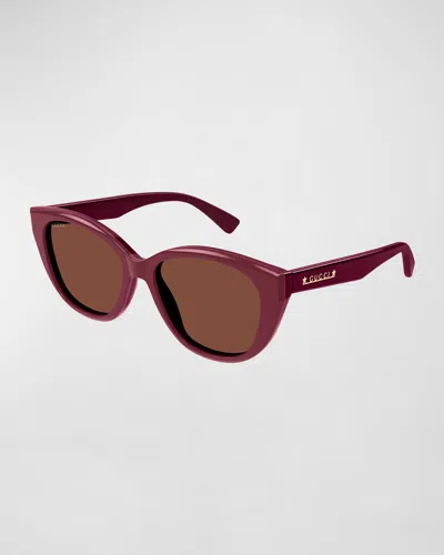 Gucci Star Logo Acetate Cat-eye Sunglasses In Burgundy Burgundy Brown