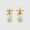 Gucci Starfish And Pearl Drop Earrings In Gold-toned Metal
