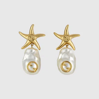 Gucci Starfish And Pearl Drop Earrings In Gold-toned Metal