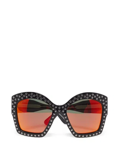 Pre-owned Gucci Star-studded Geometric-frame Sunglasses In Black