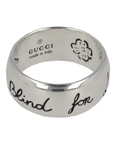 Pre-owned Gucci Sterling Blind For Love Engraved Ring In Silver