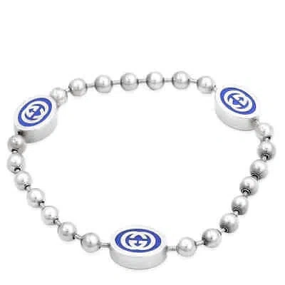Pre-owned Gucci Sterling Silver And Enamel Boule Chain Interlocking Bracelet Z-n7ubu In Check Description