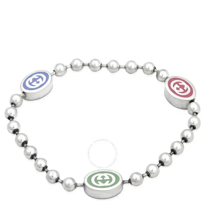 Gucci Sterling Silver And Enamel Boule Chain Interlocking G Bracelet In Silver Tone