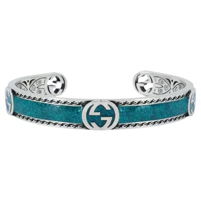 Pre-owned Gucci Sterling Silver Enamel Interlocking G Cuff Bracelet In Multi