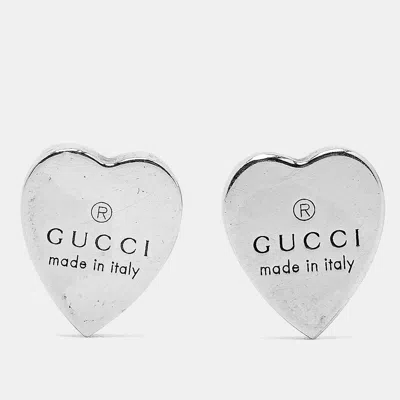 Pre-owned Gucci Sterling Silver Heart Stud Earrings