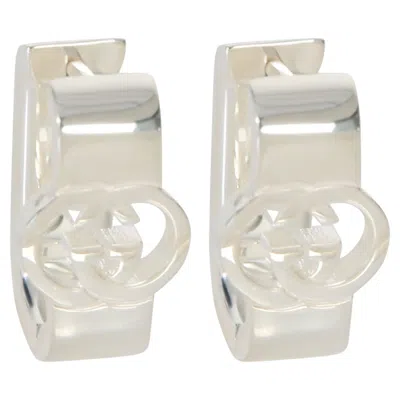 Pre-owned Gucci Sterling Silver Interlocking G Hoop Earrings In Multi
