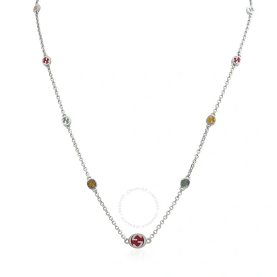 Gucci Sterling Silver Interlocking G Multicoloured Enamel Necklace - Ybb728953001 In Silver-tone