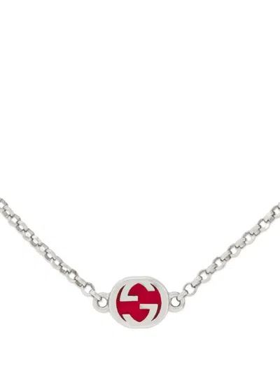 Gucci Logo-plaque Sterling Silver Necklace In Silber