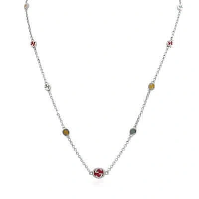 Pre-owned Gucci Sterling Silver Interlocking Multicoloured Enamel Necklace -