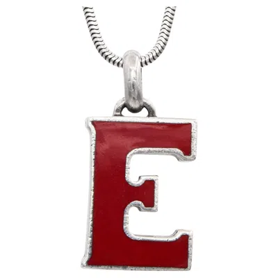Pre-owned Gucci Sterling Silver Red Enamel Letter E Pendant Necklace On Les Bernard Chain
