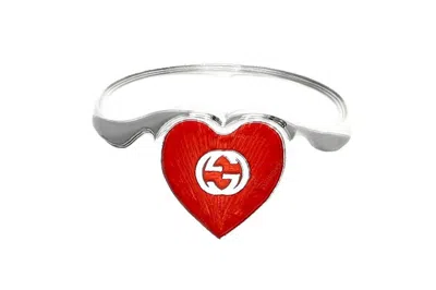 Pre-owned Gucci Sterling Silver Red Heart Ring Ybc6455440010 In Silver / Red Heart