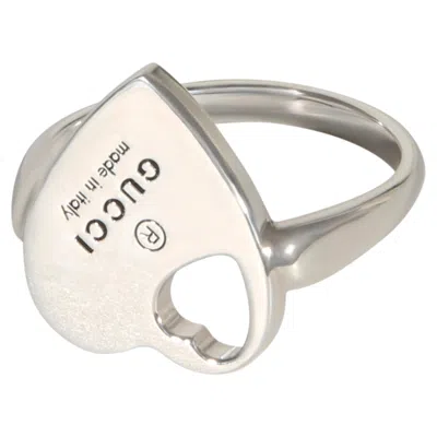 Pre-owned Gucci Sterling Silver Trademark Heart Cutout Ring In Multiple