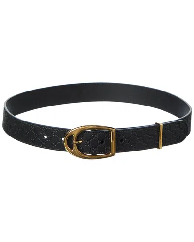 Gucci Stirrup Buckle Gg Leather Belt In Black